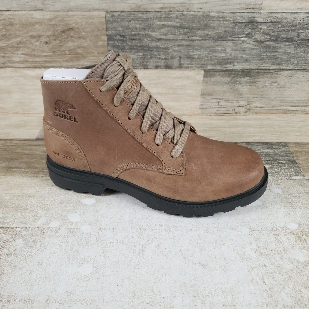 Sorel Cyprus Mens Boots Sz 7 Khaki Ii/Jet Leather Waterproof Lace Up Round Toe